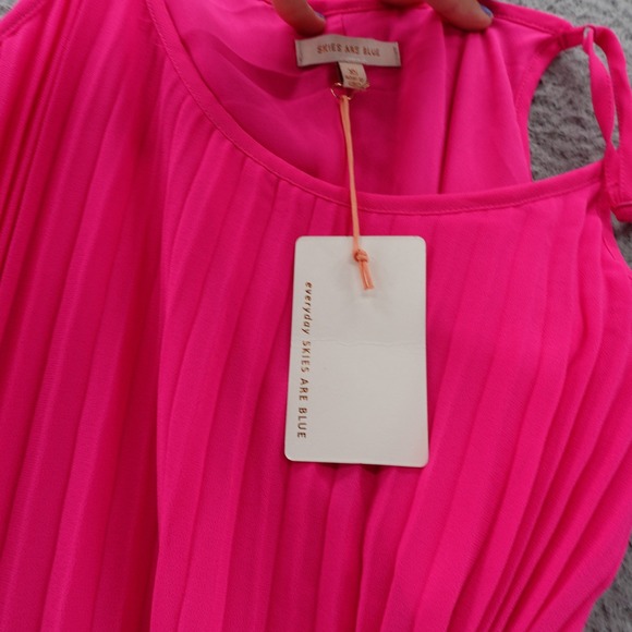 NWT Skies Are‎ Blue Pleated Colorblock Maxi Dress XS Hot Pink Red Womens Belted - Picture 11 of 15